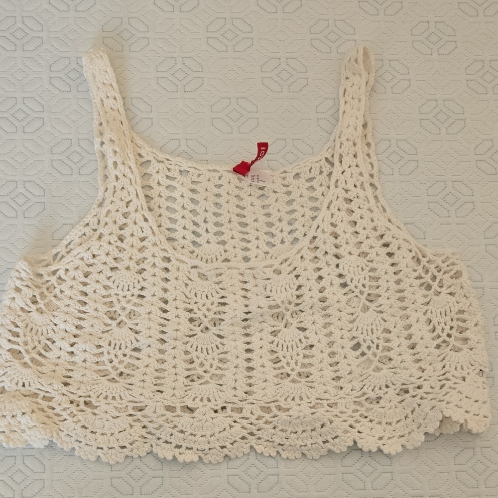 H&M Cream Embellished Cropped Tank Top